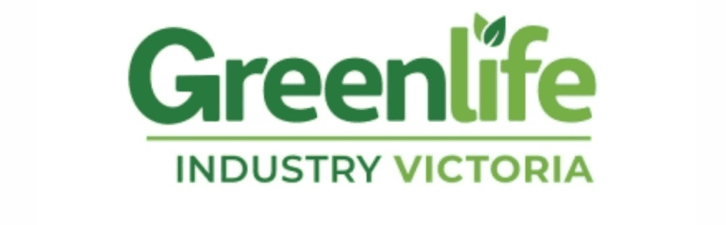 Greenlife Industry Victoria logo featuring bold green text and a small leaf on the top of the 'i'